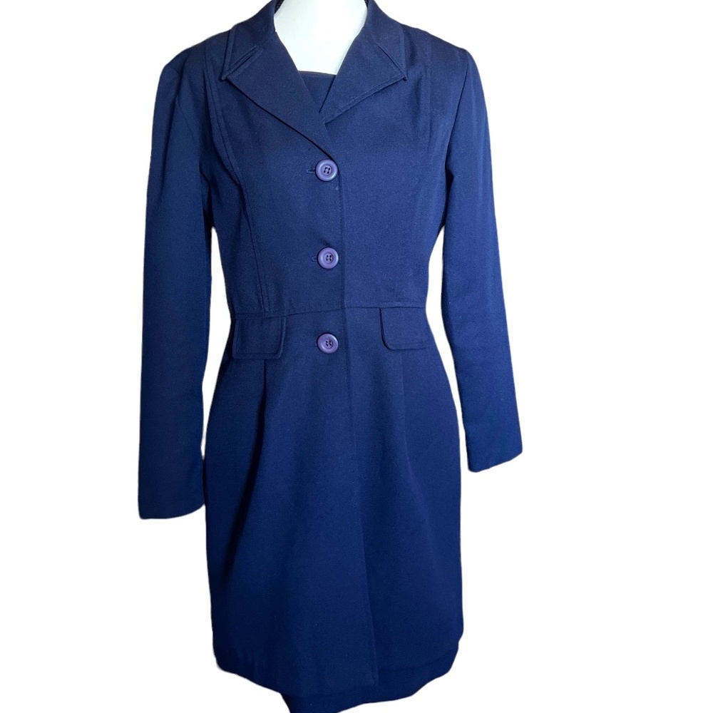 ALYN PAIGE - MADE IN USA - *VINTAGE* NAVY LONG SUIT JACKET BLAZER & DRESS